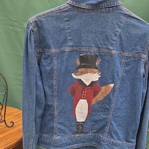 Bill Blass Hand Painted Fox Hunt Denim Jacket